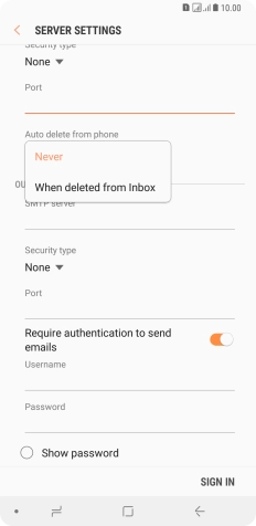 Press Never to keep email on the server when you delete them on your phone.