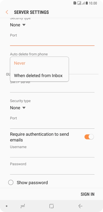 Press Never to keep email on the server when you delete them on your phone.