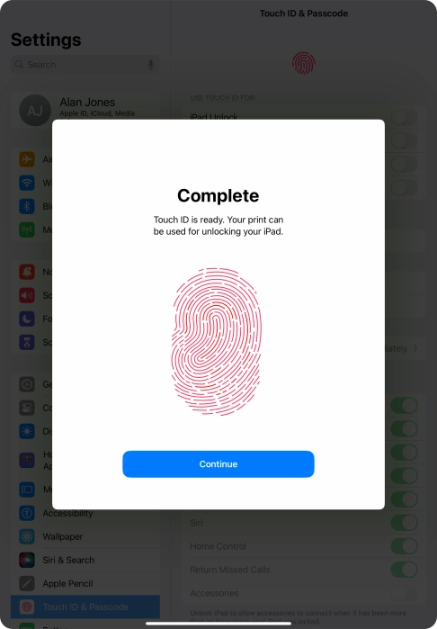 Press Continue. If you haven't previously selected a lock code, key in a code of your own choice twice.