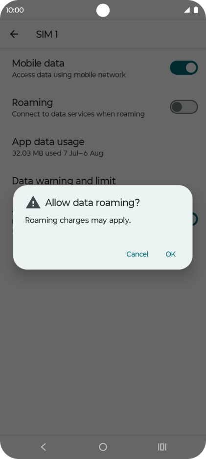 If you turn on data roaming, press OK.