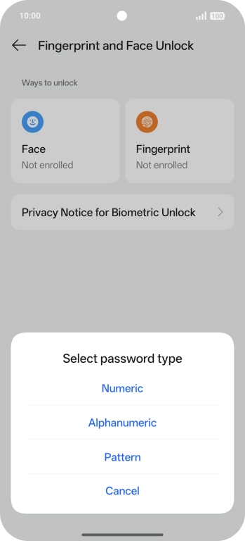 Press the required phone lock code.