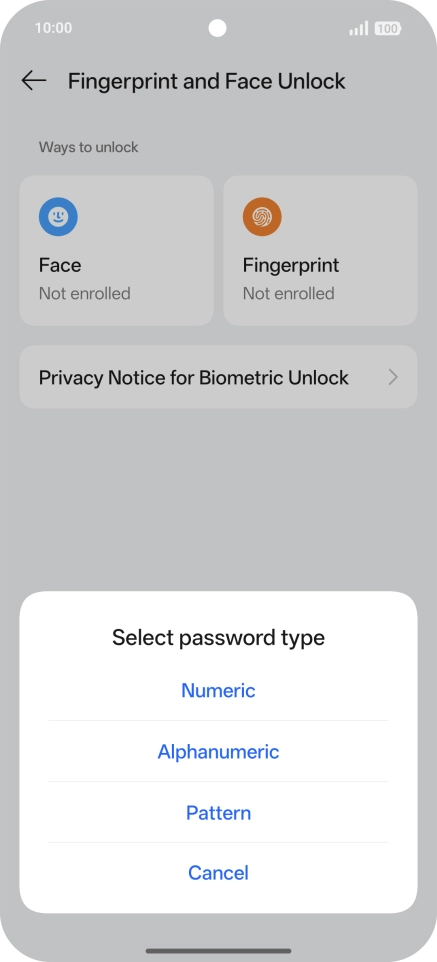 Press the required phone lock code.