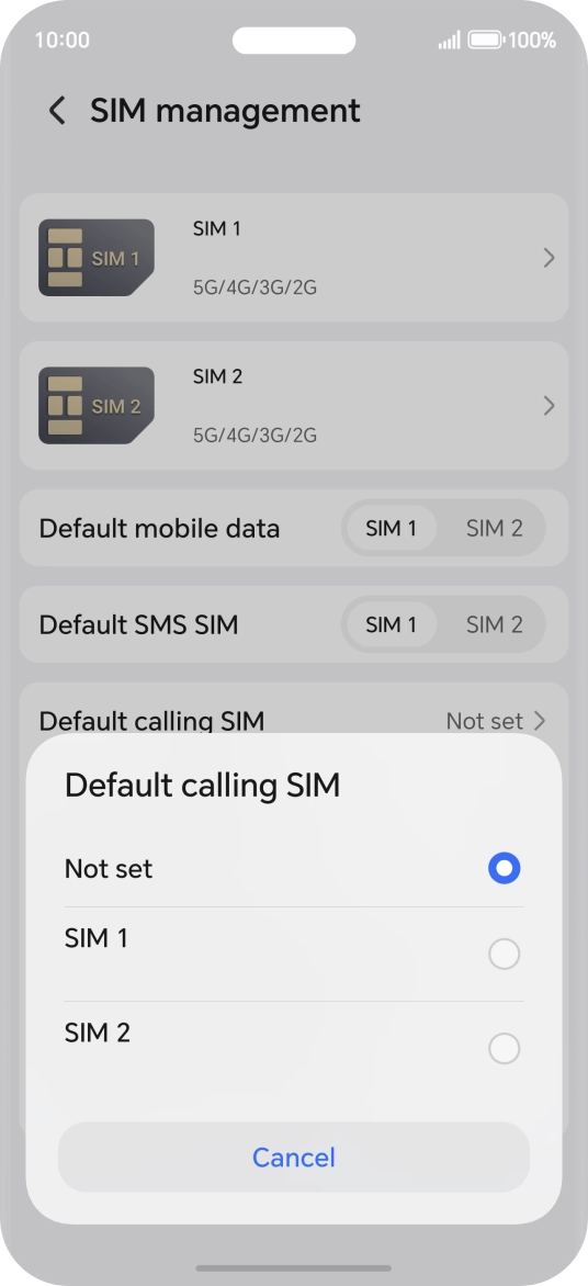 Press the required setting.