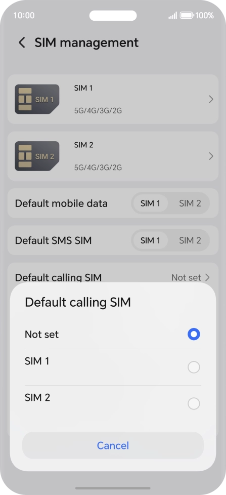Press the required setting.
