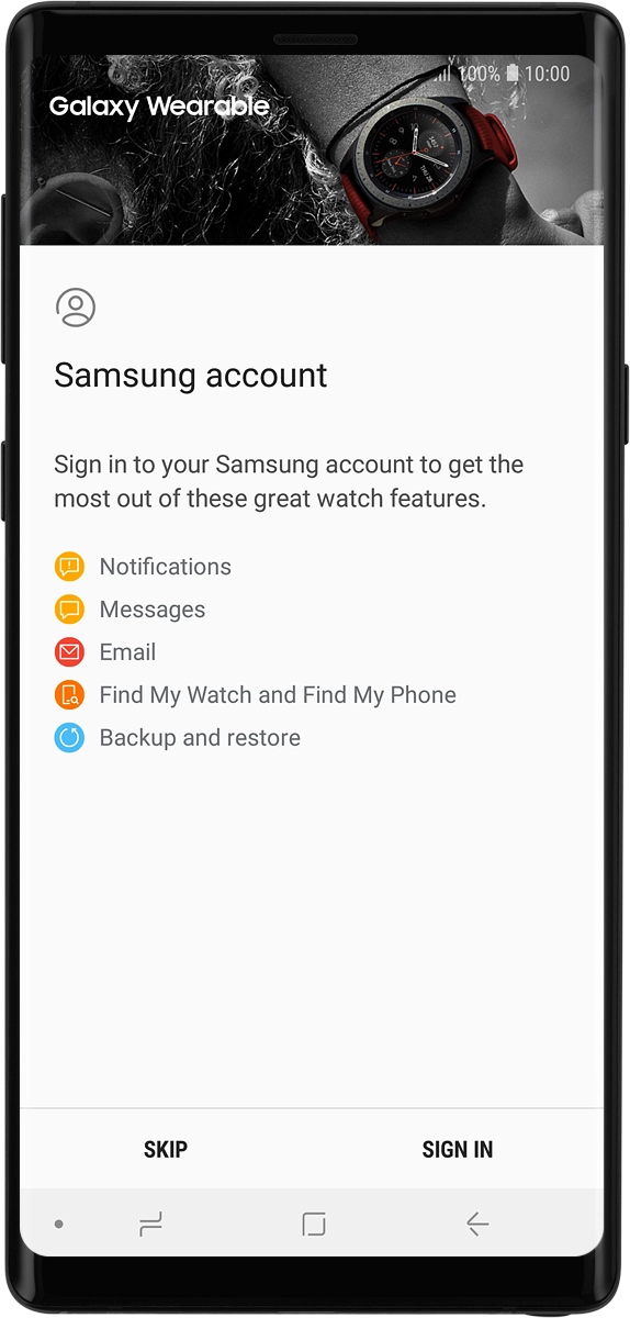 On your phone: To use your Samsung account, press SIGN IN and follow the instructions on the screen to log on to your Samsung account.