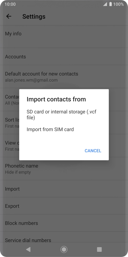 Press Import from SIM card.