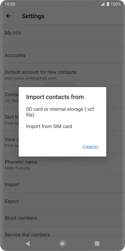 Press Import from SIM card.
