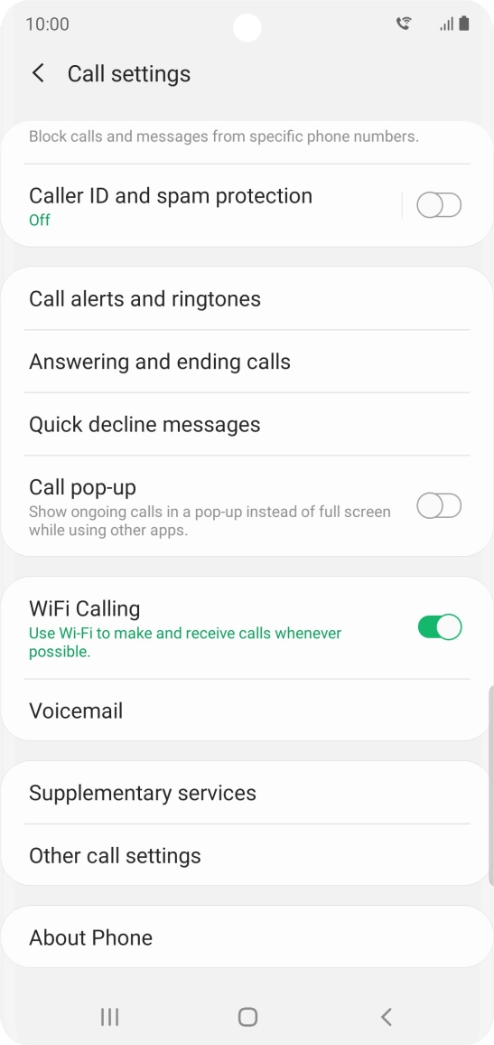 When Wi-Fi calling is active, the Wi-Fi calling icon is displayed.