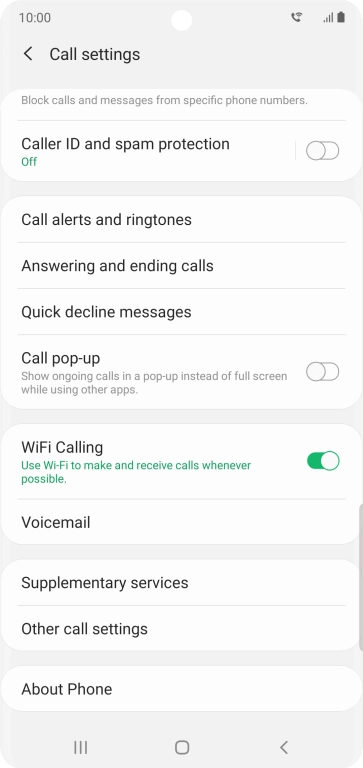When Wi-Fi calling is active, the Wi-Fi calling icon is displayed.