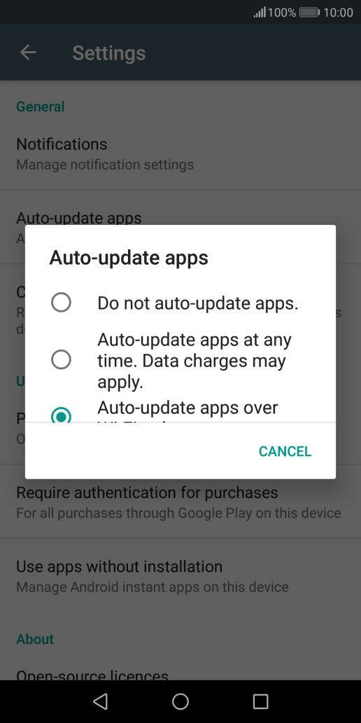 To turn off automatic update of apps, press Do not auto-update apps..