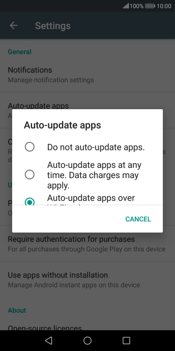 To turn off automatic update of apps, press Do not auto-update apps..