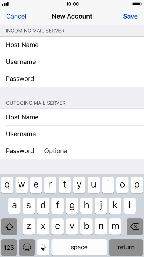 Press Password and key in the password for your email account.