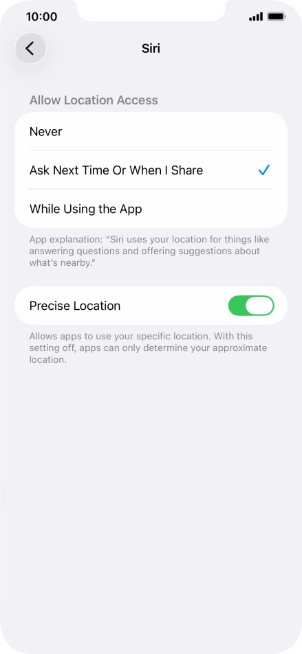 Press the required setting to turn the function on or off.
