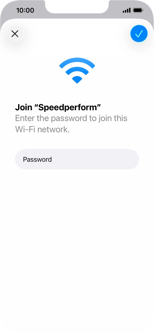 Key in the password for the Wi-Fi network and press the confirm icon.