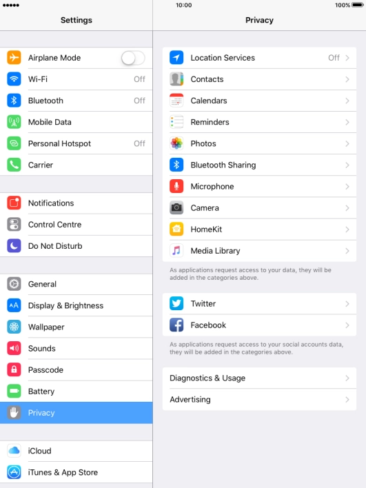 Press Location Services.