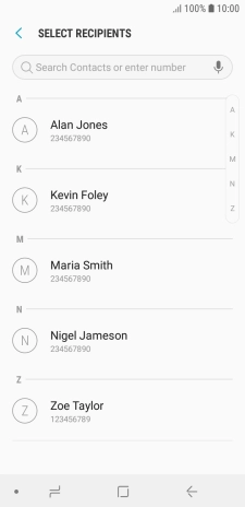 Press the search field and key in the first letters of the recipient's name.