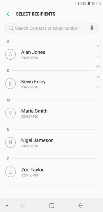 Press the search field and key in the first letters of the recipient's name.
