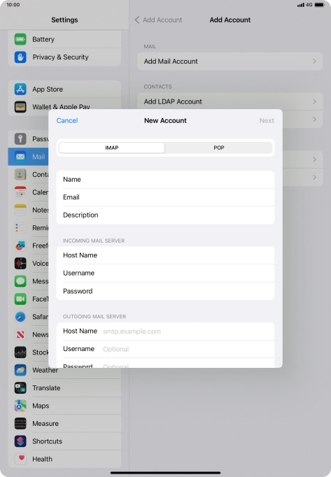 Press Host Name and key in the name of your email provider's outgoing server.