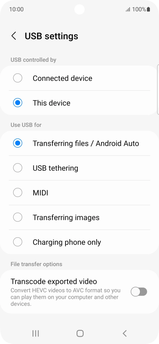 Press Transferring files / Android Auto.