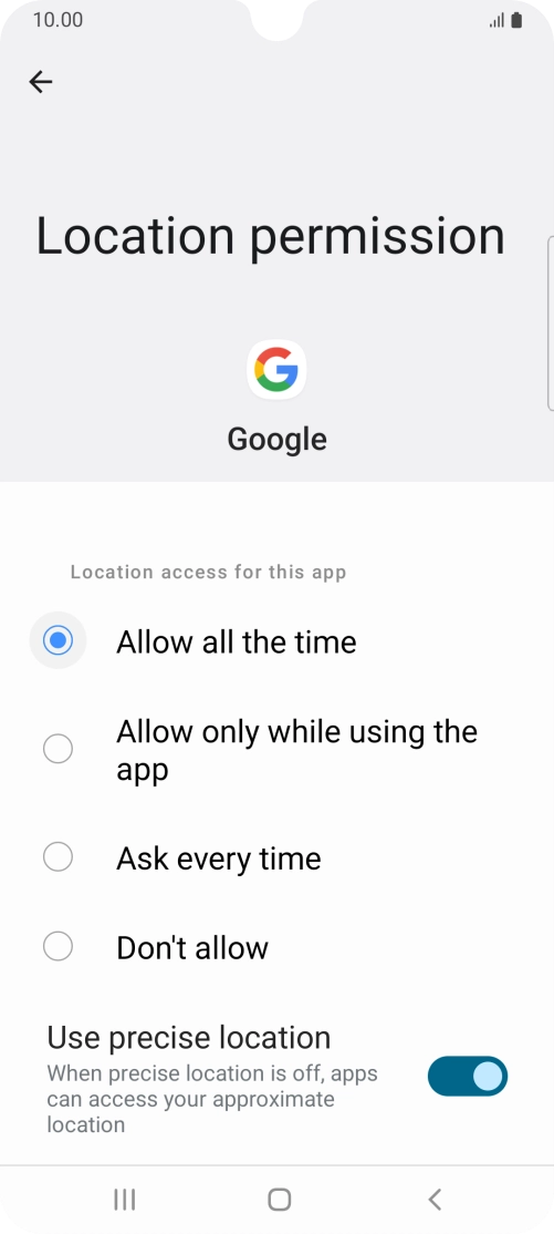 Press the required setting.