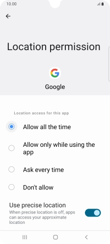 Press the required setting.