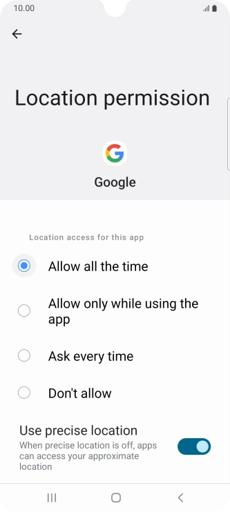 Press the required setting.