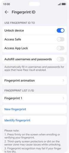 Press the required settings.