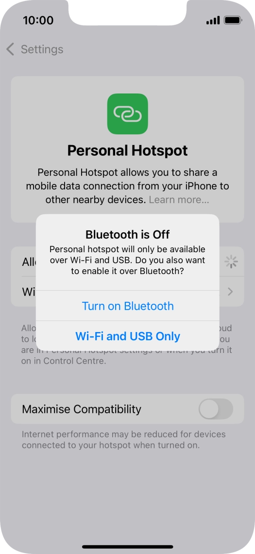 If Wi-Fi is turned on, press Wi-Fi and USB Only.
