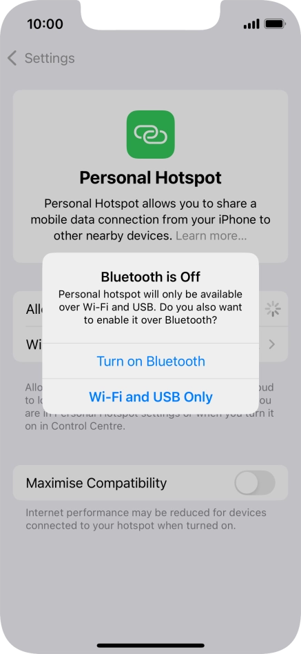 If Wi-Fi is turned on, press Wi-Fi and USB Only.