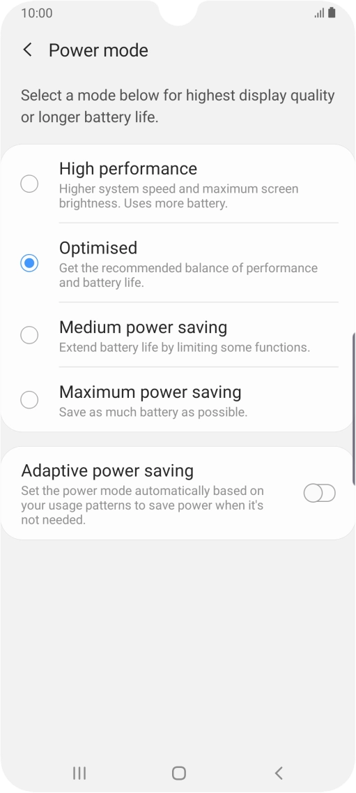 Press the required setting to turn on the function.