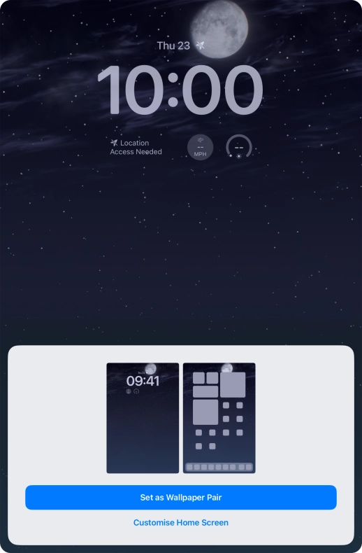 To use the same colour theme on the home screen, press Set as Wallpaper Pair.