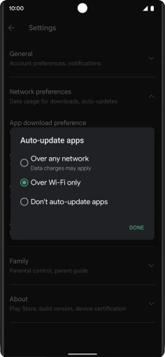 To turn on automatic update of apps using mobile network, press Over any network.