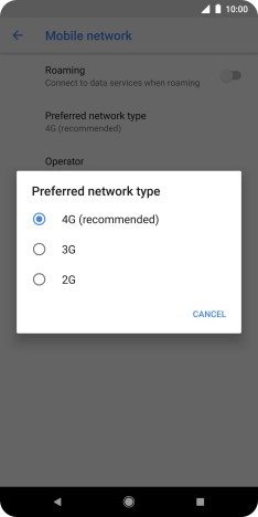 Press the required network mode.