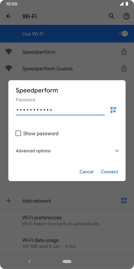Key in the password for the Wi-Fi network and press Connect.