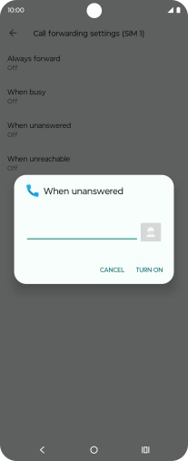 Key in +447953222222 and press TURN ON.