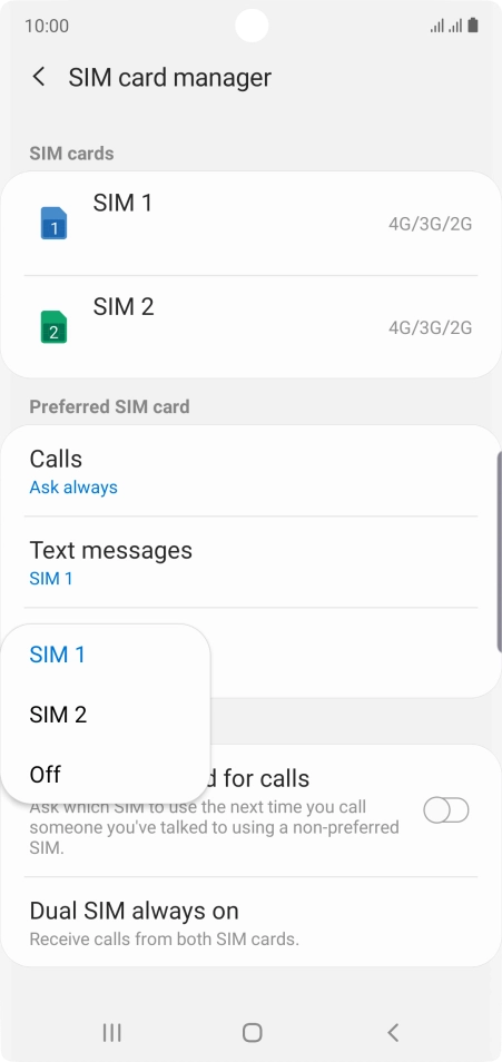 Press the required setting.