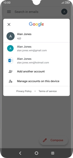 Press the required email account.