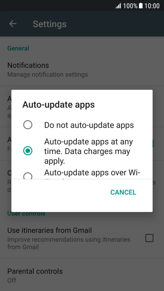 To turn off automatic update of apps, press Do not auto-update apps.