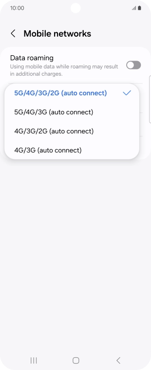 Press the required network mode.