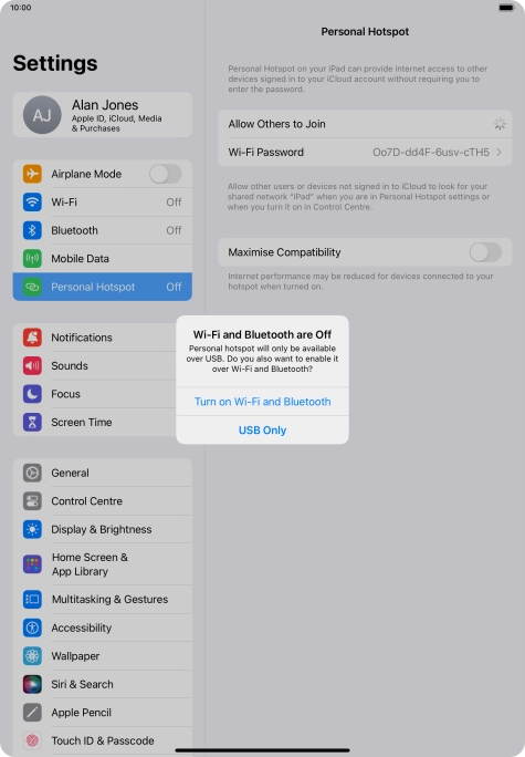 If Wi-Fi is turned off, press Turn on Wi-Fi and Bluetooth.