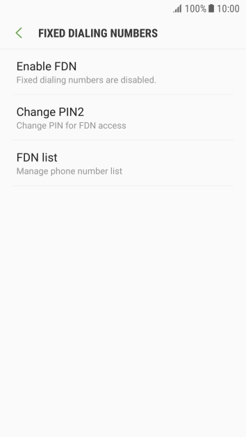 Press Enable FDN to turn on fixed dialling.