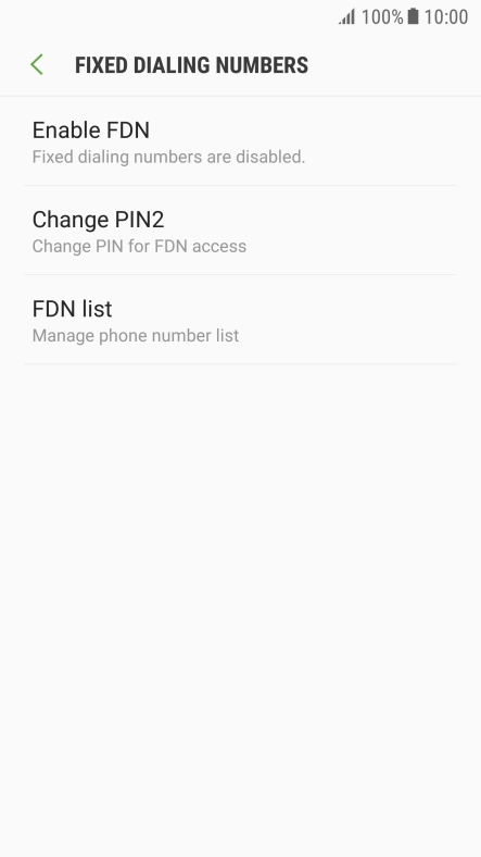 Press Enable FDN to turn on fixed dialling.