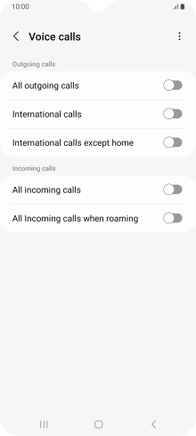 Press the indicator next to the required barring type to turn the function on or off.