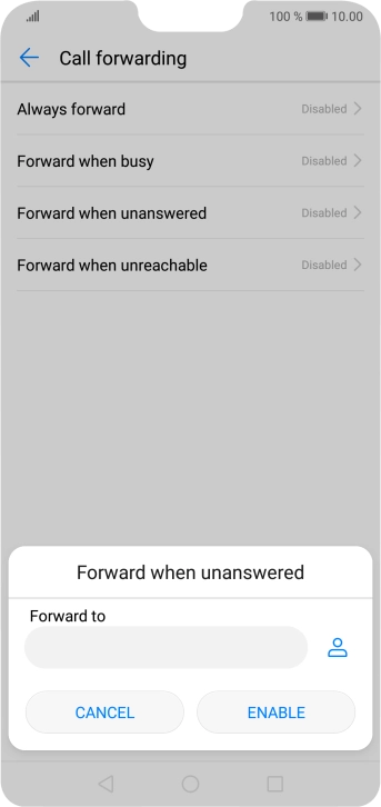 Key in +447953222222 and press ENABLE.