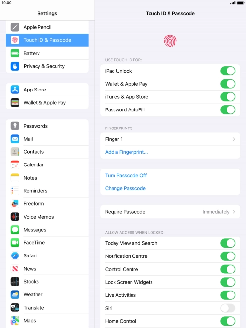 Press the indicators next to the required settings to turn them on or off.