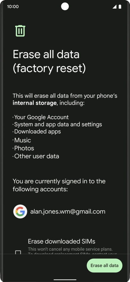 Press Erase all data.