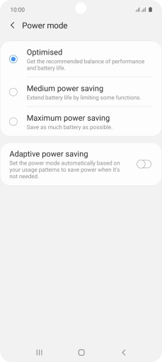 Press the required setting.