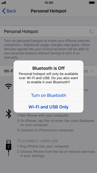 If Wi-Fi is turned on, press Wi-Fi and USB Only.