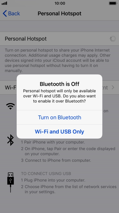 If Wi-Fi is turned on, press Wi-Fi and USB Only.