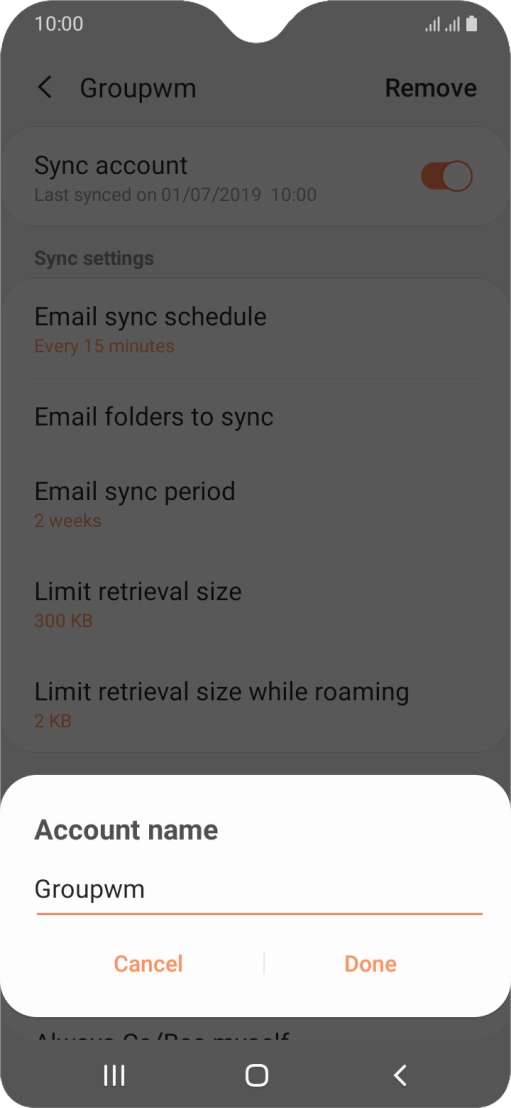 Key in the required name for the email account and press Done.